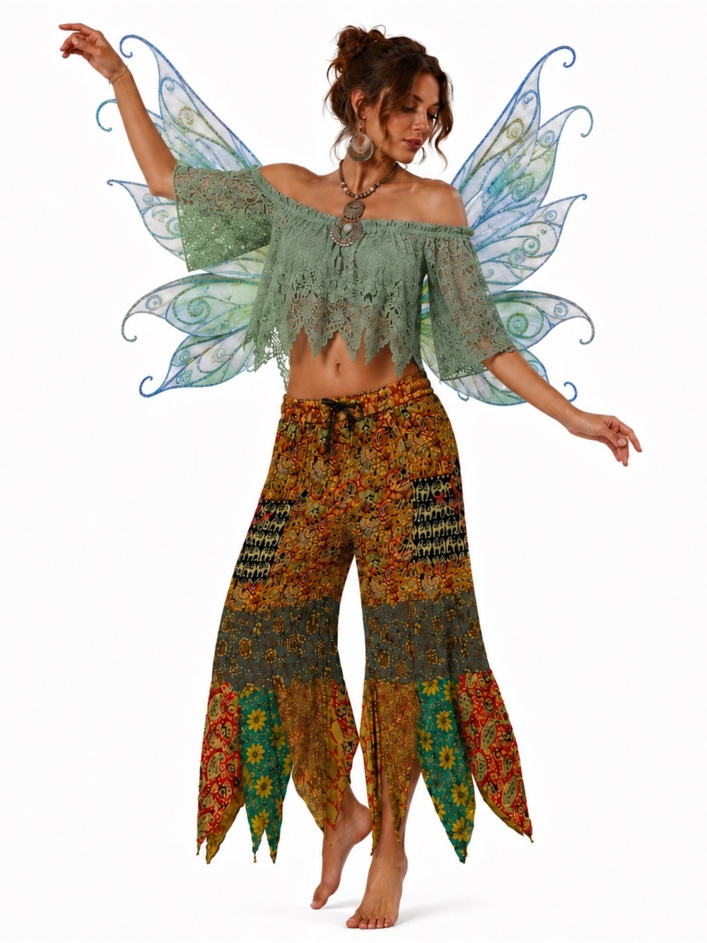 Hippie Forever Handmade Patchwork Handkerchief Pants Women SZ OS Whimsical Fairy